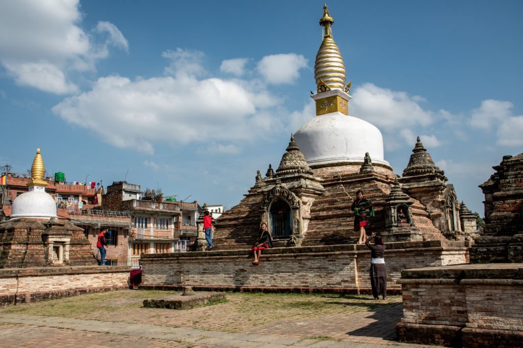 Kirtipur, Kathmandu Valley, Nepal - oct 29, 2019: Chilancho Stupa is a famous and ancient Buddhist temple dating back to the Middle Ages, in Kirtipur, Kathmandu Valley, Nepal